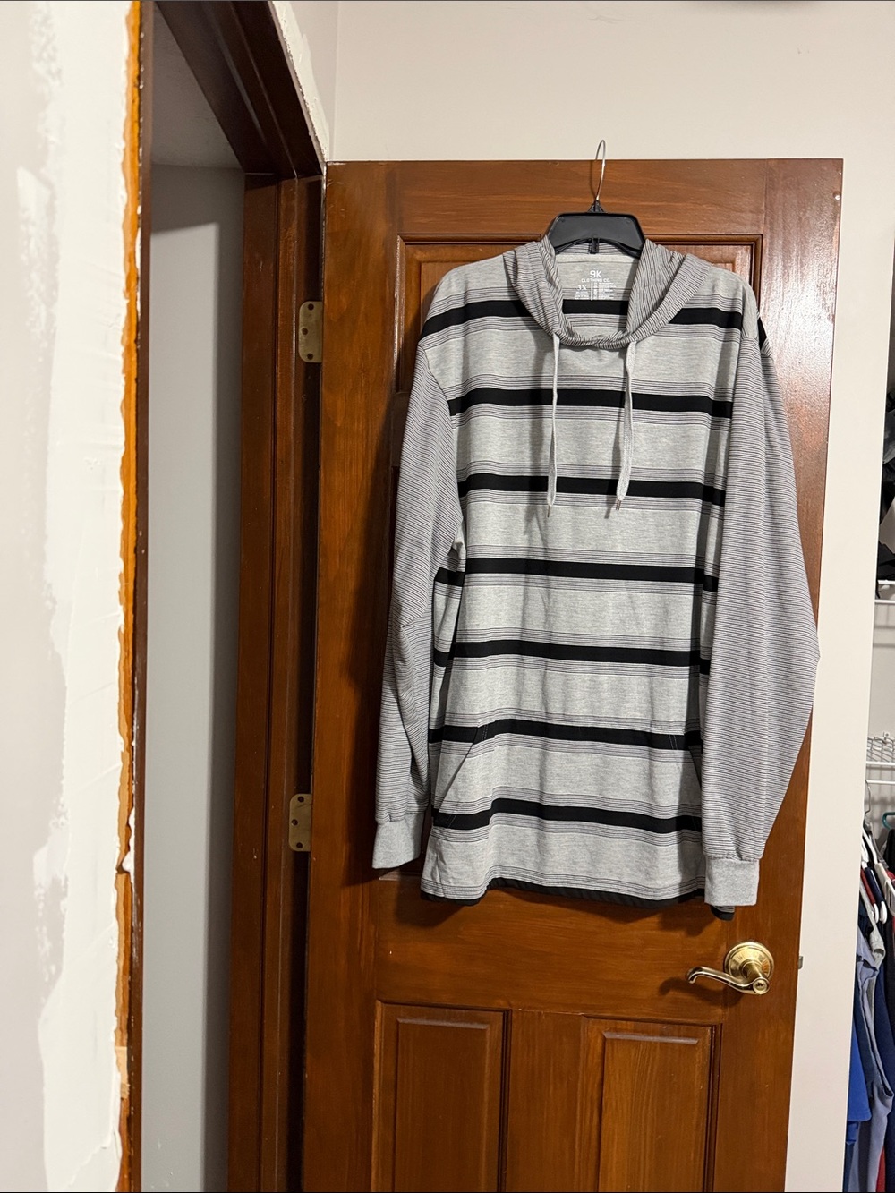adidas Gray and Black Striped Hooded Long-Sleeve Shirt